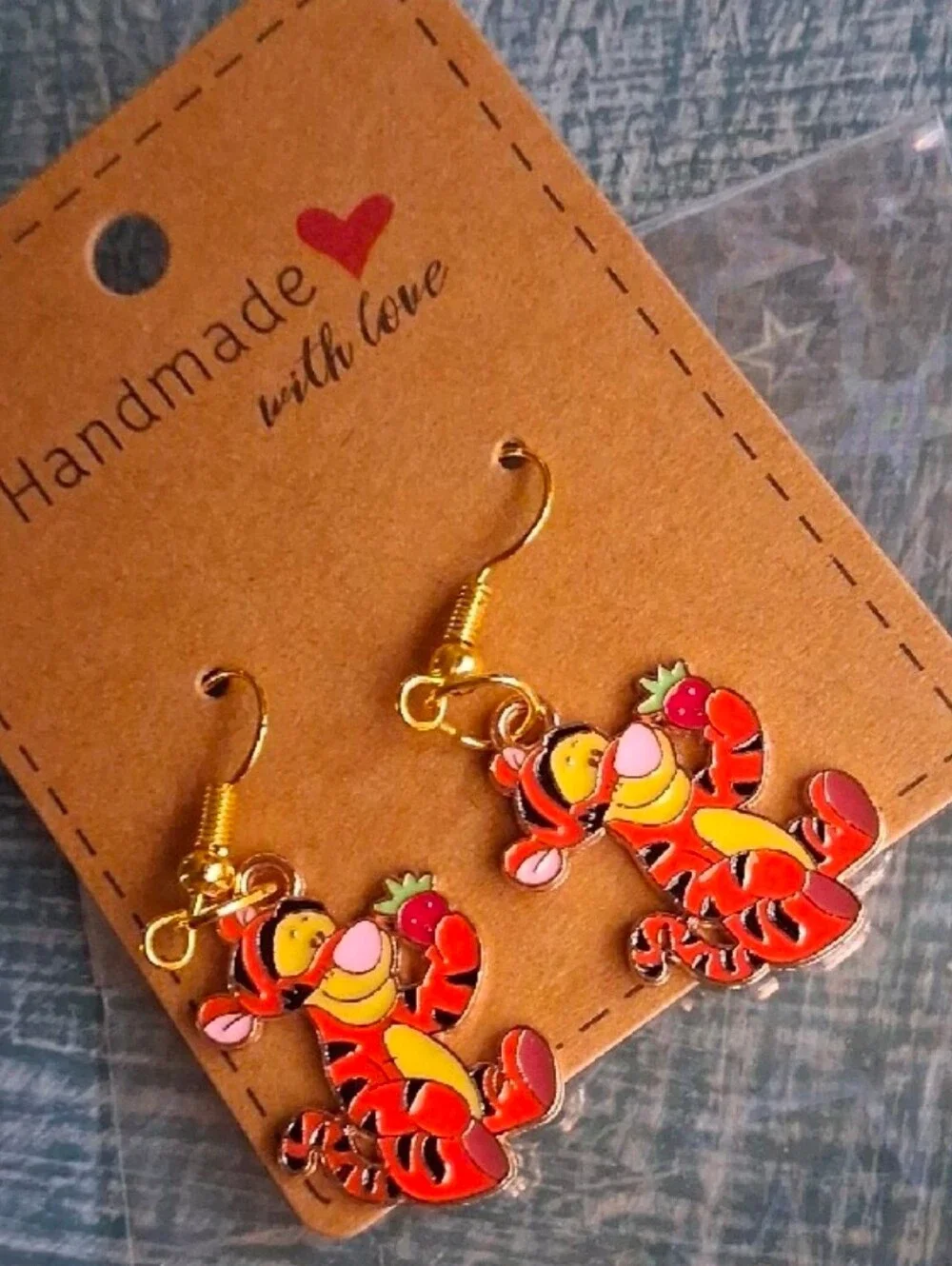 $8 Each Or Bundle 5/$20 Handmade Orange Baby Tigger Holding Strawberry Earrings